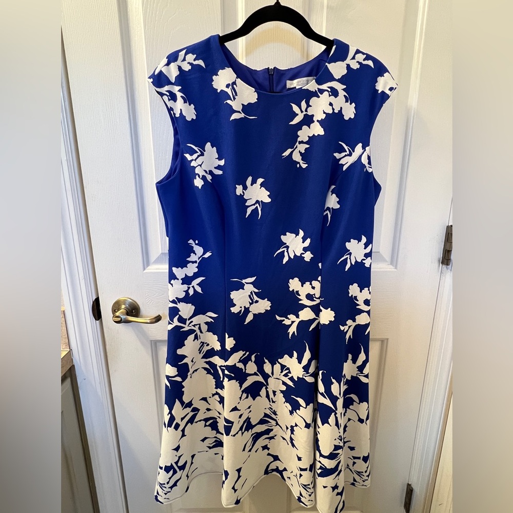NWOT London Times blue and white dress size 14